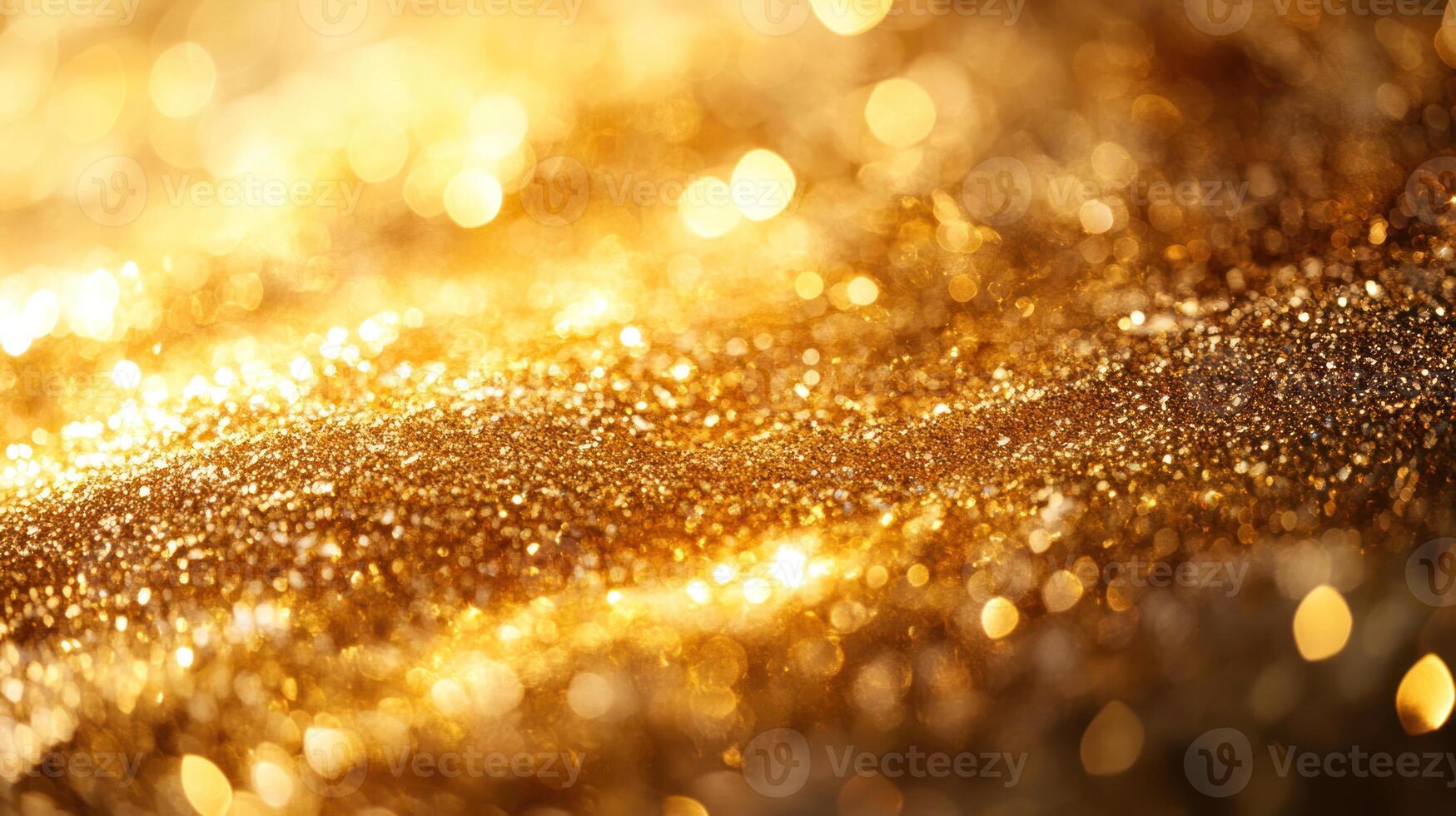 Golden glitter texture with sparkling light reflections creating warm and festive atmosphere in close up view.. photo