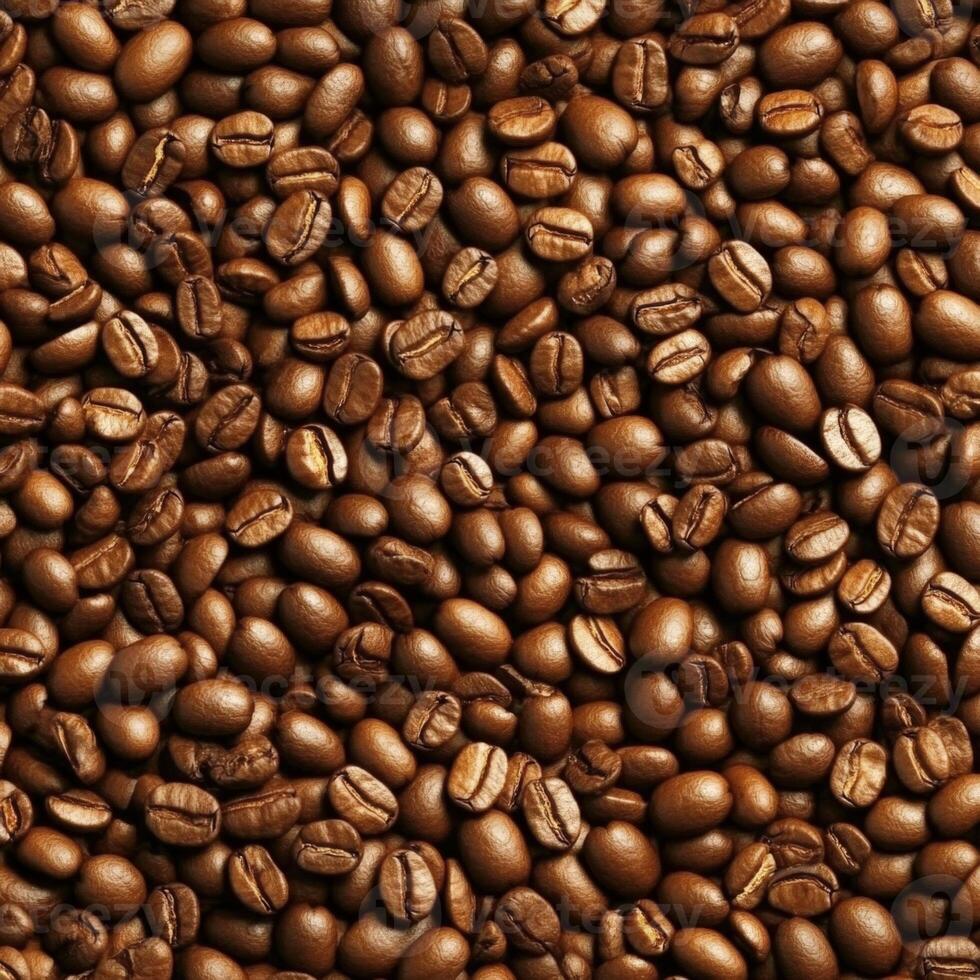 Overwhelming close-up of numerous roasted coffee beans densely packed, creating a uniform brown texture and suggesting abundance or a coffee bean harvest photo