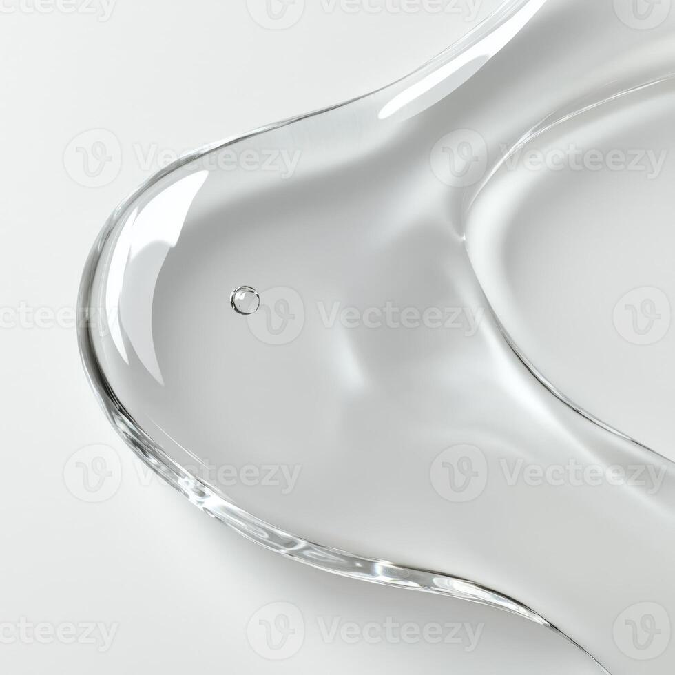 Minimalistic transparent glass element with rounded shape and soft contours. Abstract fluid form with clean reflections on smooth surface. Conceptual 3D design for modern visuals photo