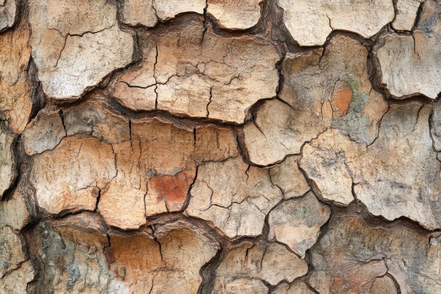 Close-up of weathered tree bark texture with cracks and crevices. Wooden pattern photo