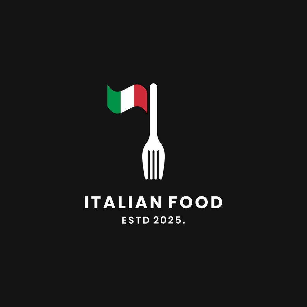 Italian food logo with fork and flag on black background vector