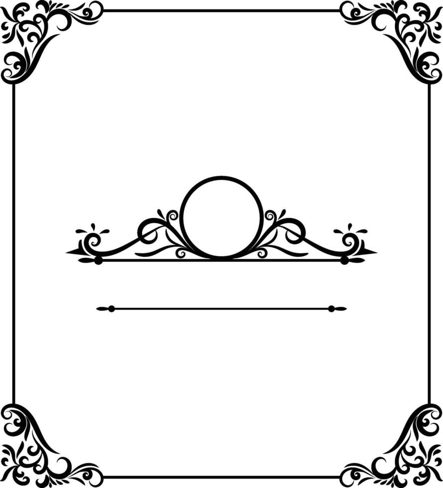Elegant Black and White Floral Frame with Ornate Corners and Central Circle for Design Projects vector