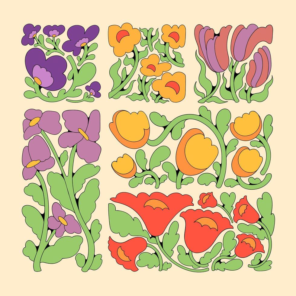 abstract flower retro style vector