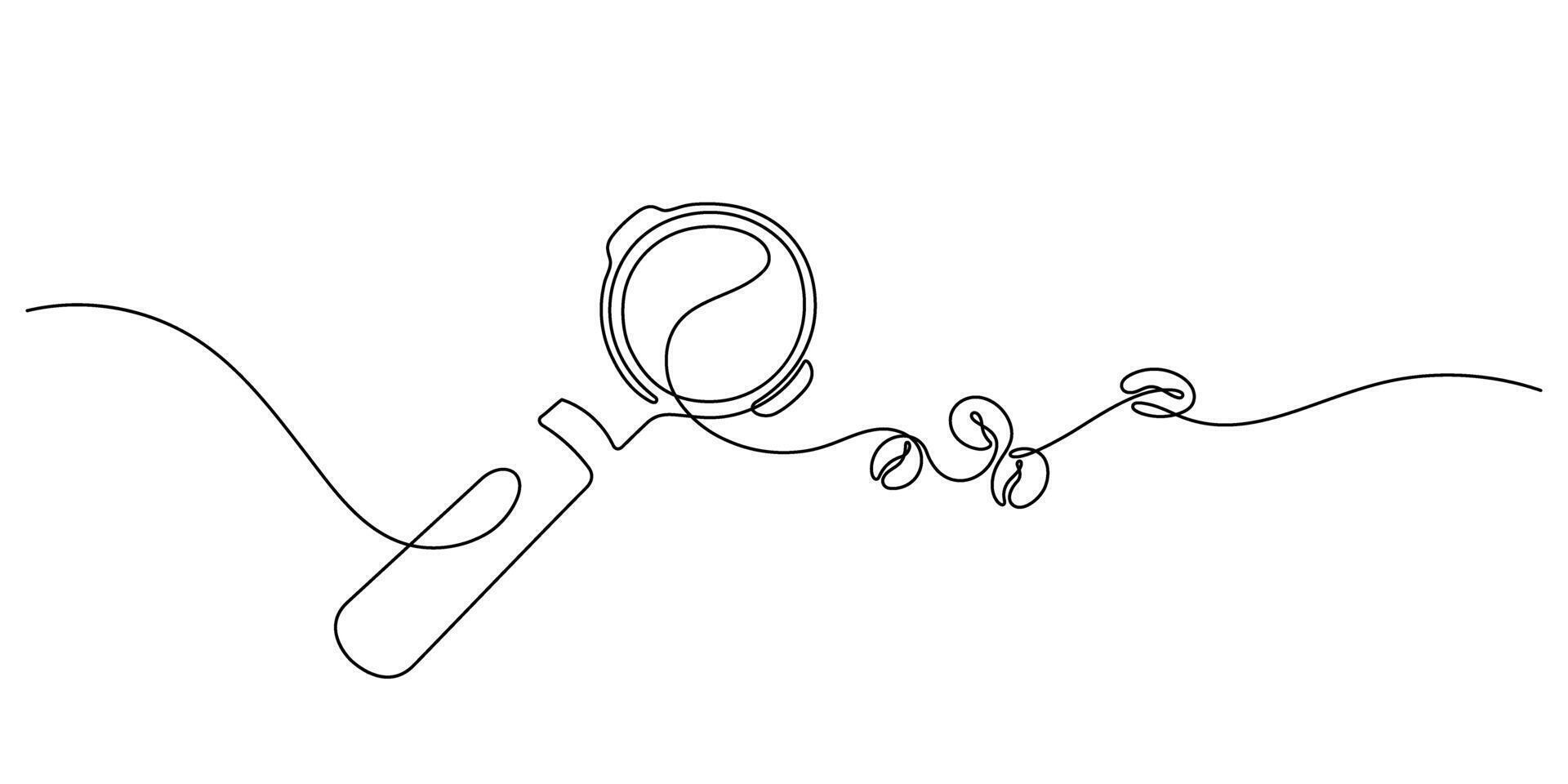 portafilter and coffee beans one line continuous vector