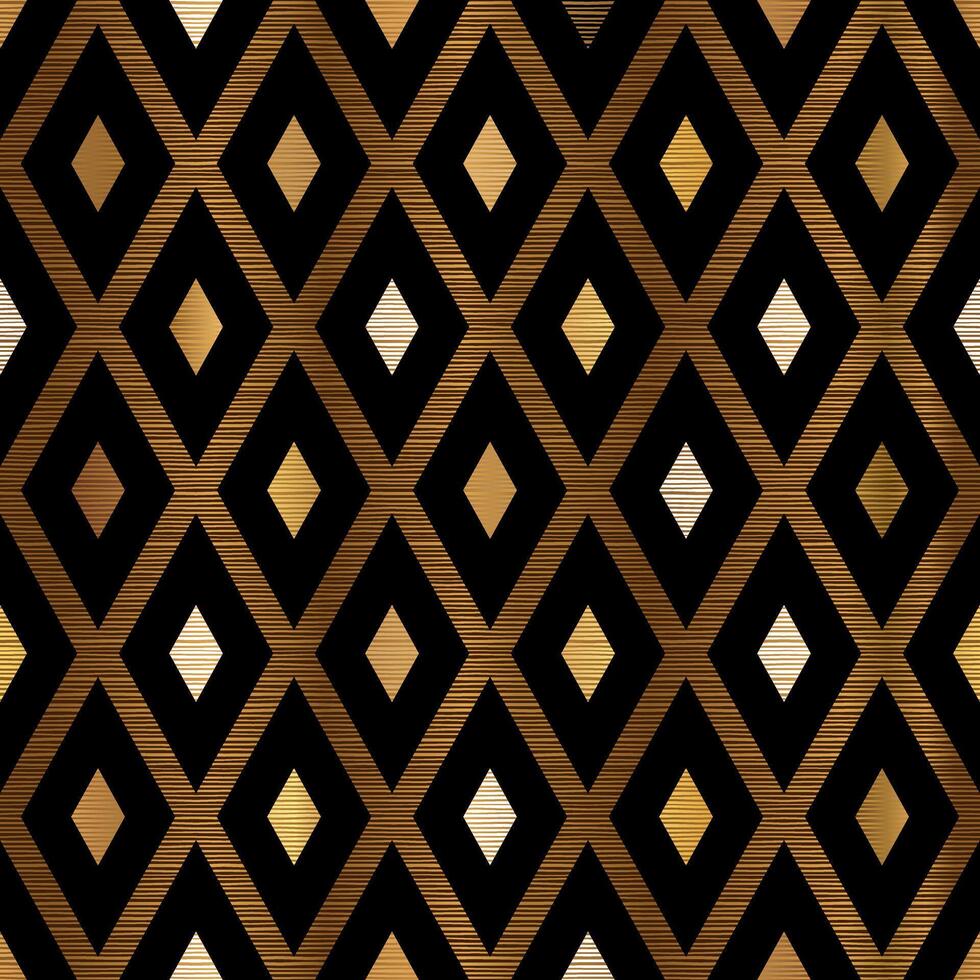 Simple Gold Geometric Rhombus Seamless Pattern Design on Black Background vector