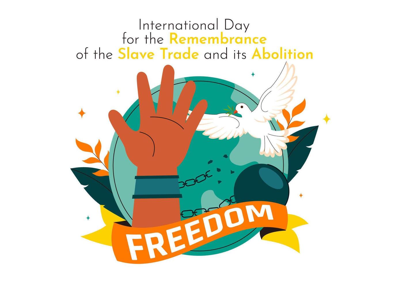 International Day for the Remembrance of the Slave Trade and Abolition Illustration with Broken Handcuff and Flying Dove vector
