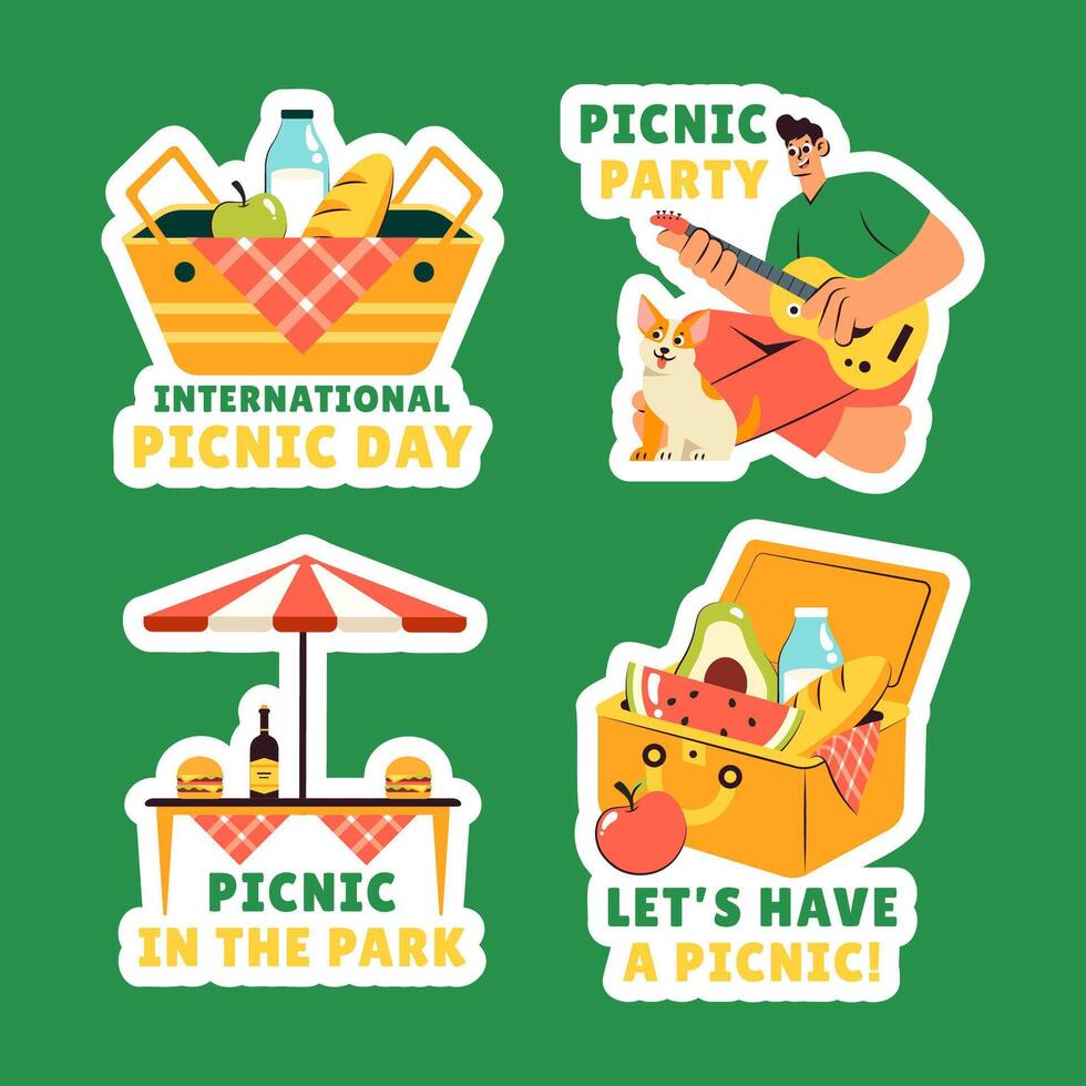 Cartoon Picnic Scene for International Picnic Day Label Template vector