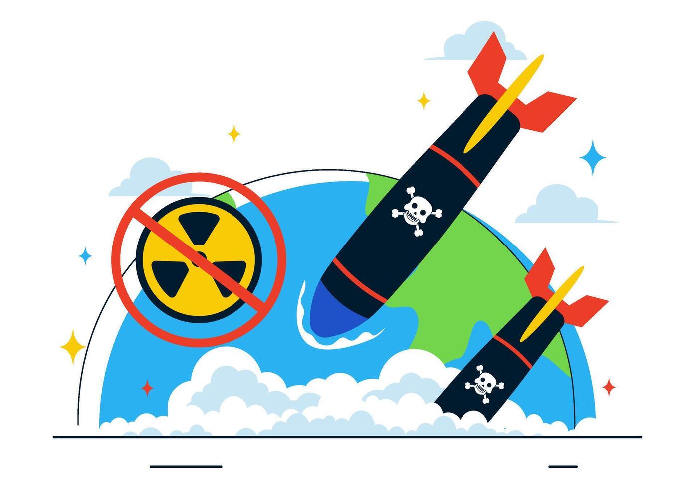 Flat Cartoon Background of Earth and Missile for International Day Against Nuclear Tests vector