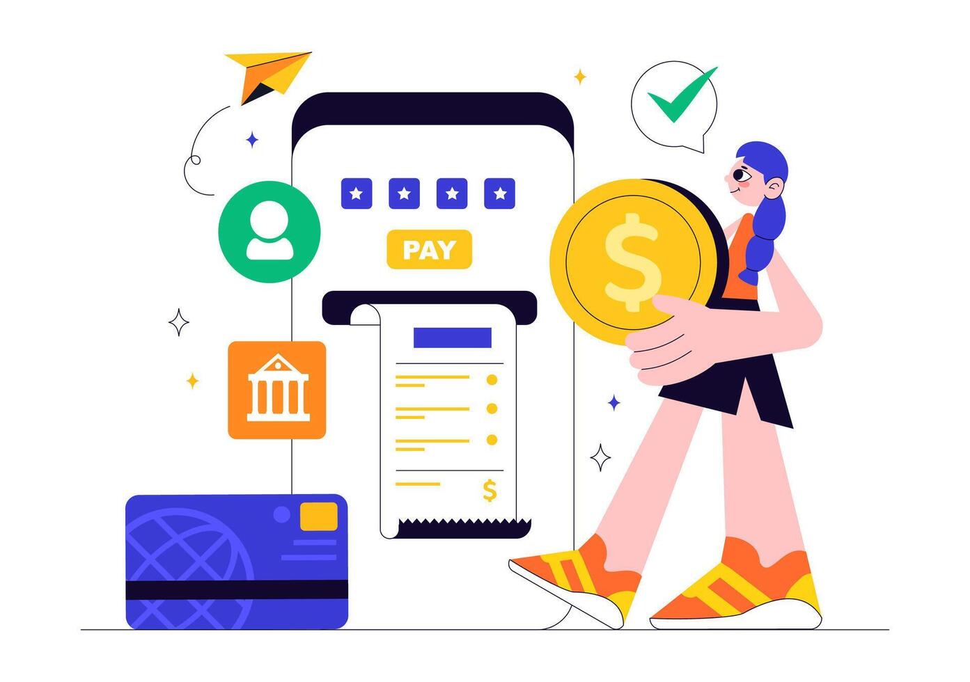 Online Banking Concept with Digital Wallet and Wireless Payment Flat vector