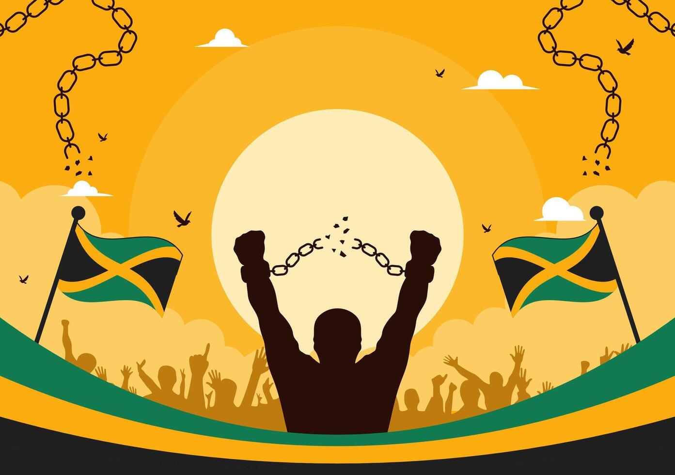 Flat Style Illustration of Jamaican Emancipation Day Celebration with Chains and National Flag vector