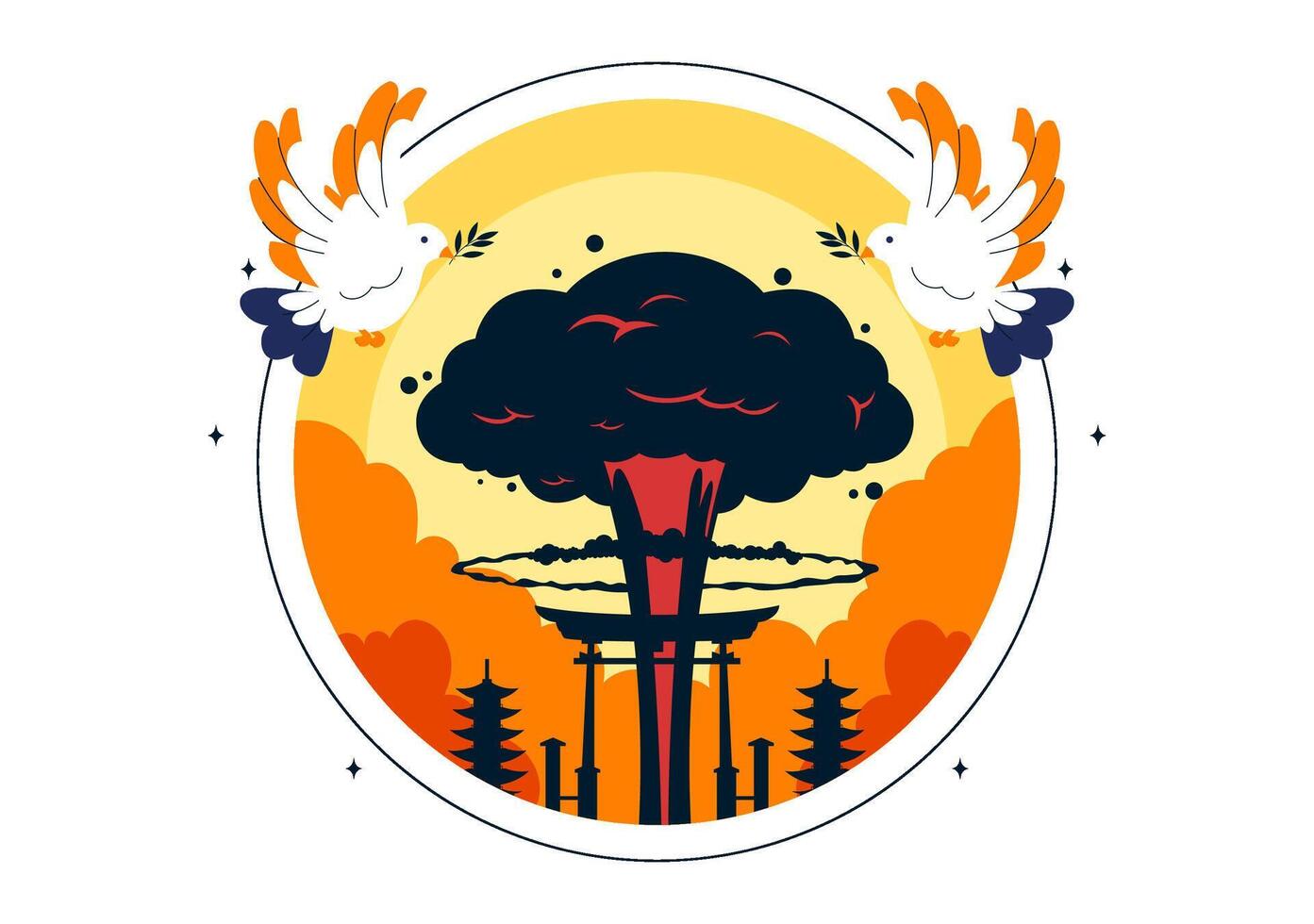 Cartoon Flat of Hiroshima Day Featuring Symbol of Peace and War vector