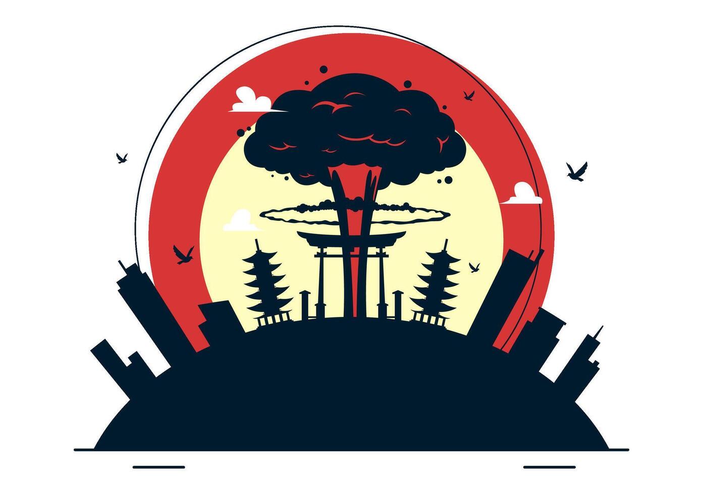 Hiroshima Day Commemoration with Peace Bird and Nuclear Fire vector