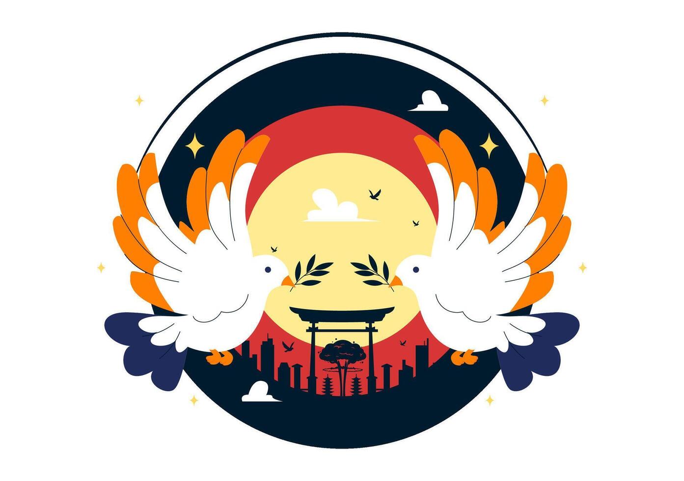 August 6 Hiroshima Memorial Day with Dove and Bomb Cloud vector