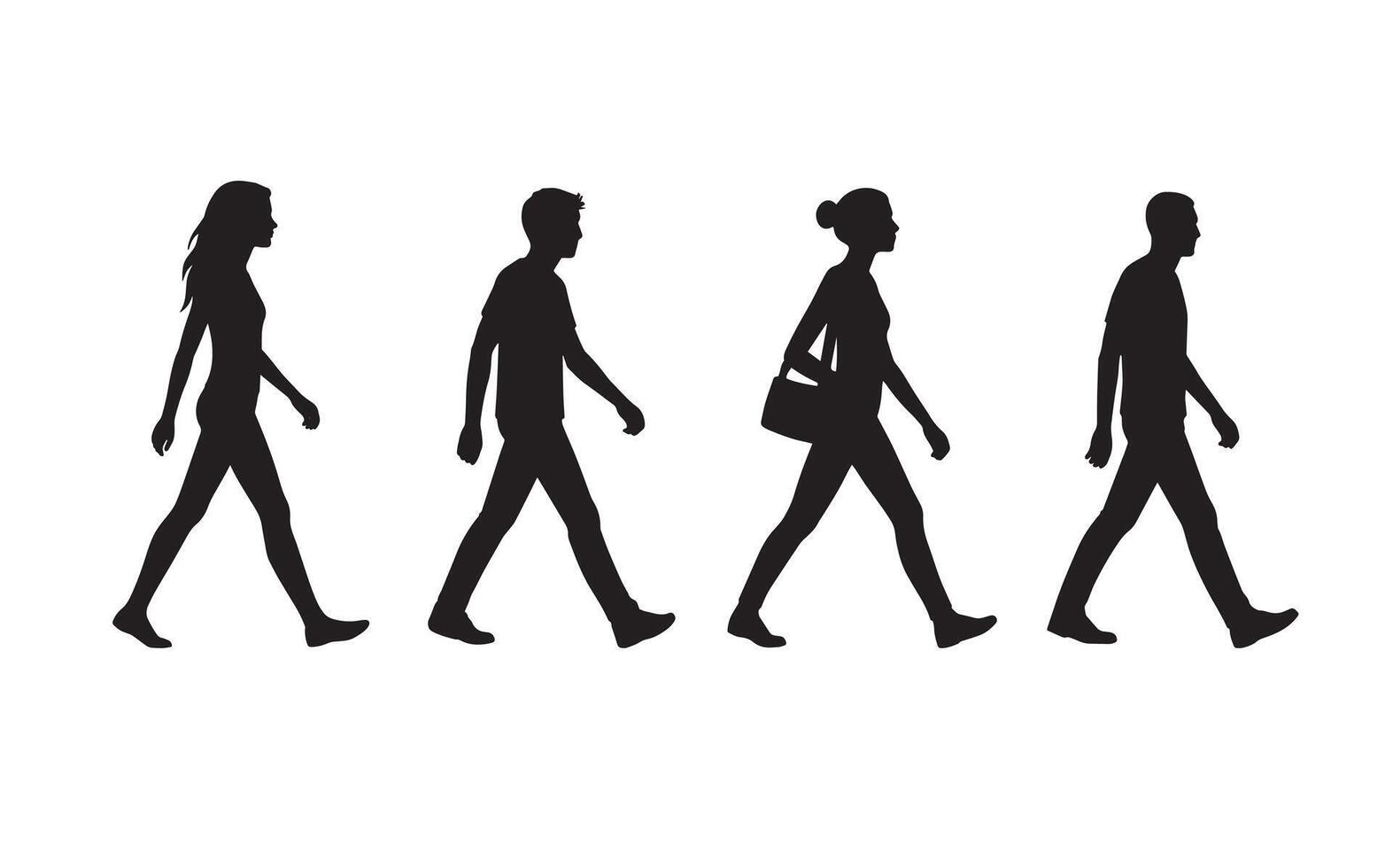 Silhouette of Four Casual People Walking Side View vector