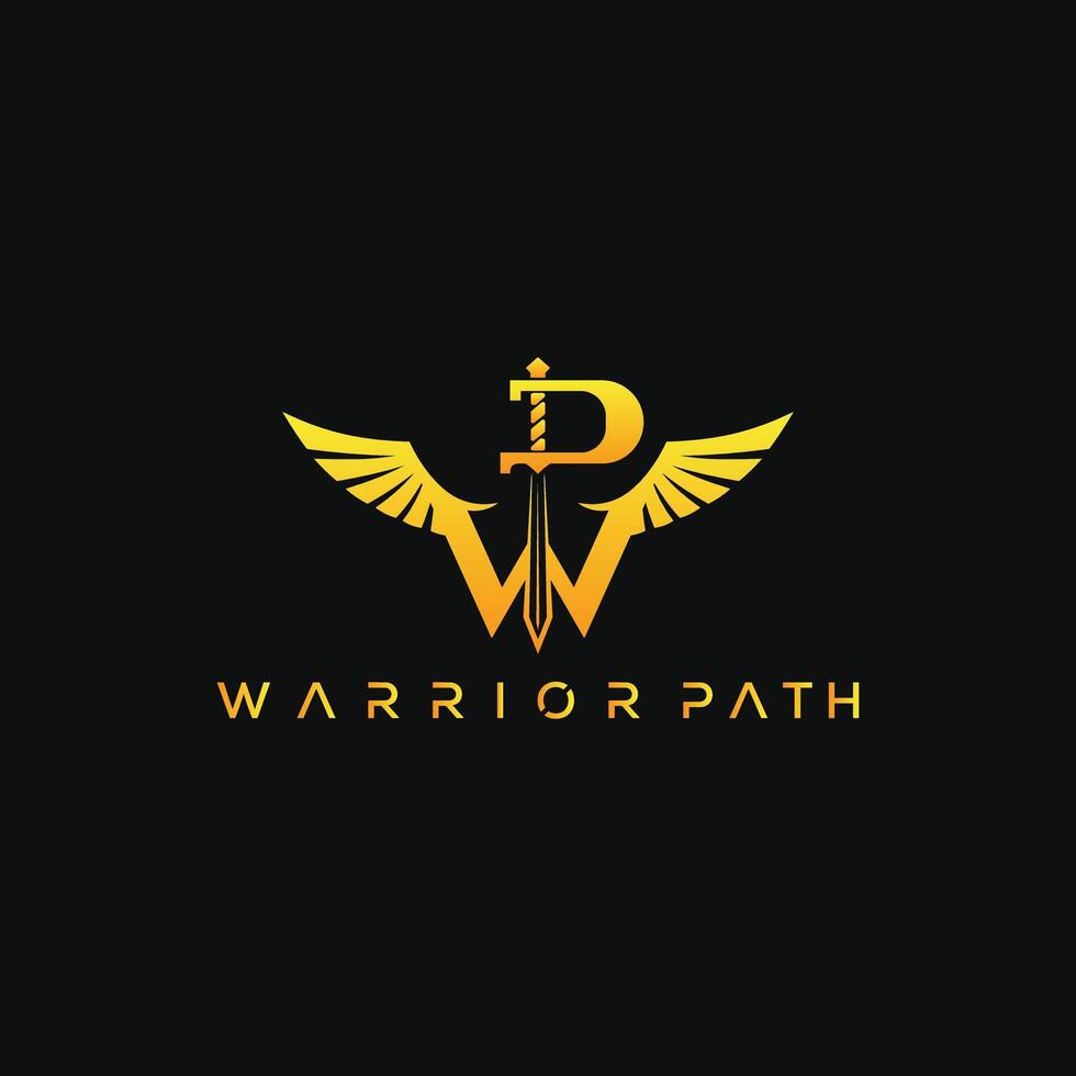 Warrior Path Golden Sword and Wings Logo for Branding vector