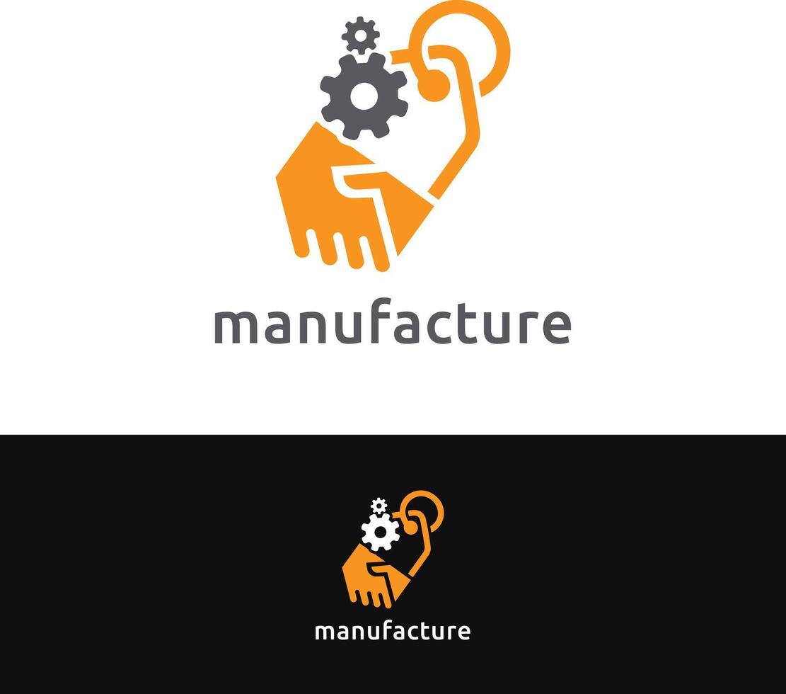 Manufacture Logo Gear and Handshake Icon on a Tag vector