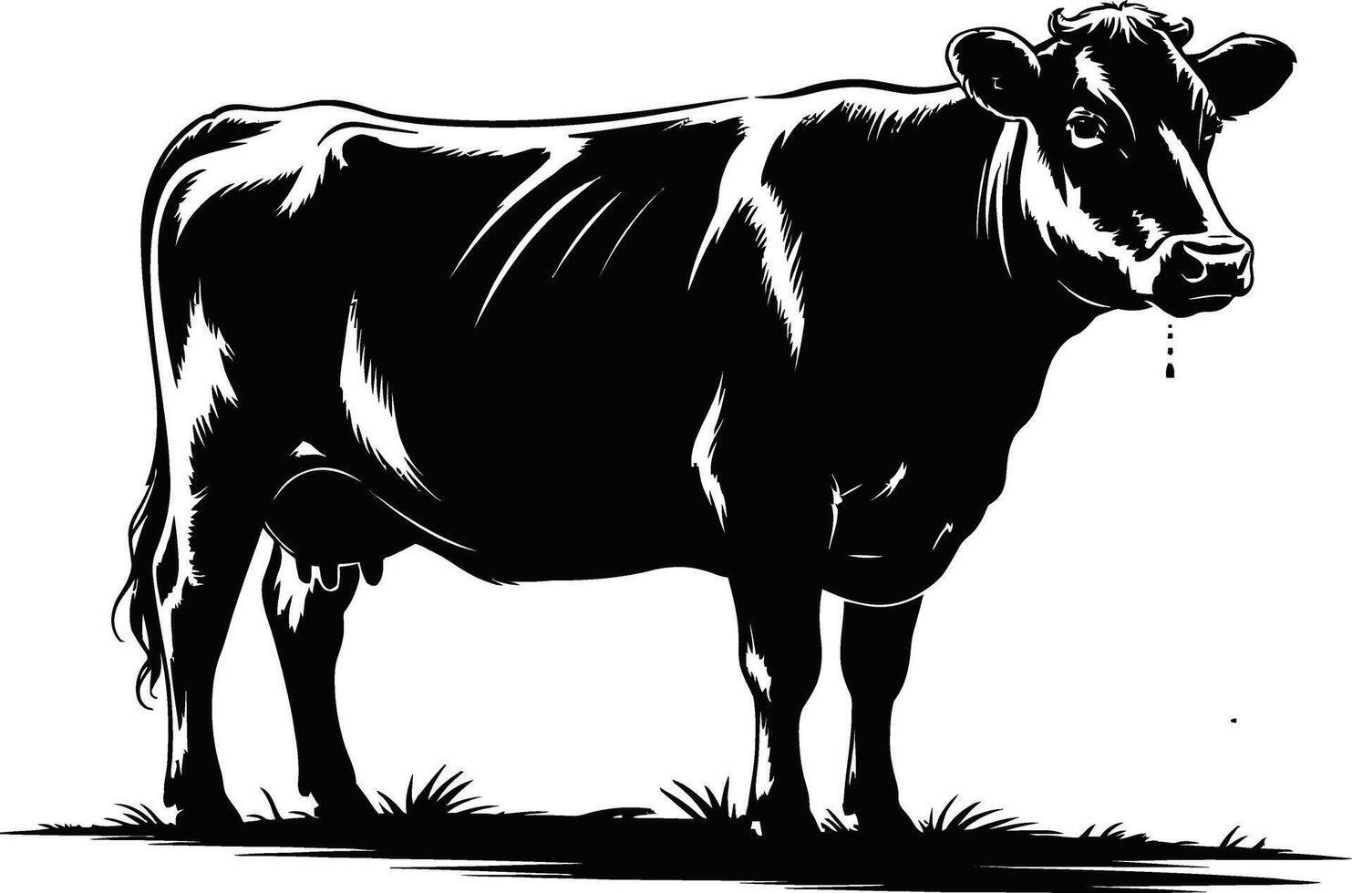 a black and white drawing of a cow vector
