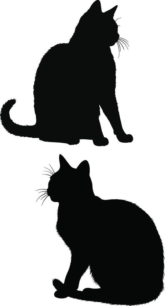 two black silhouettes of cats sitting on a white background vector