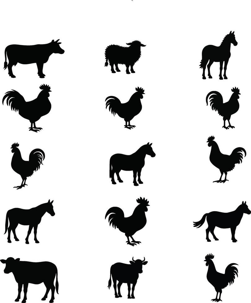farm animals silhouette vector