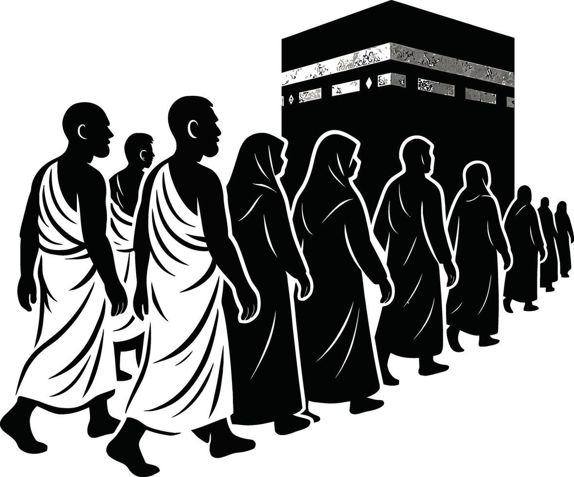 Muslim Pilgrims Walking Toward Kaaba vector