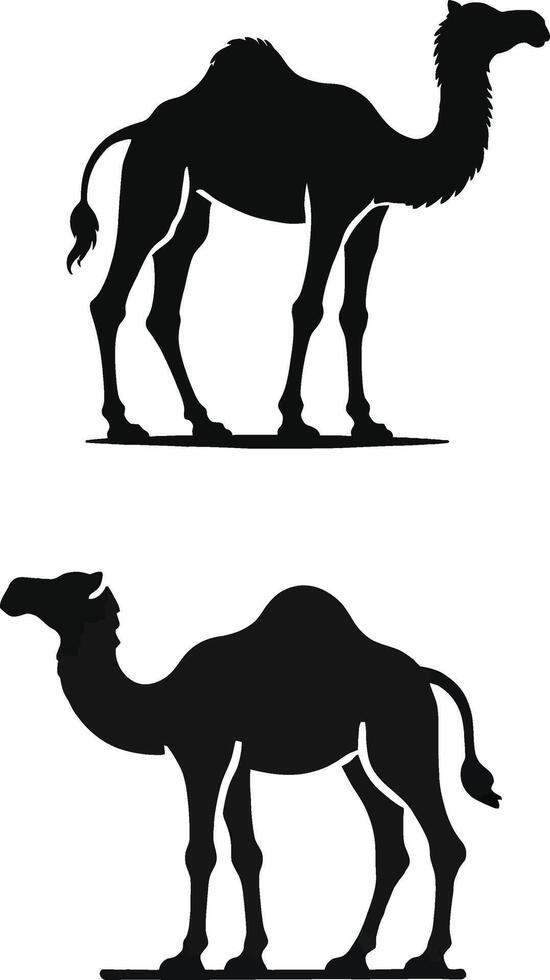 two silhouettes of camels on a white background vector