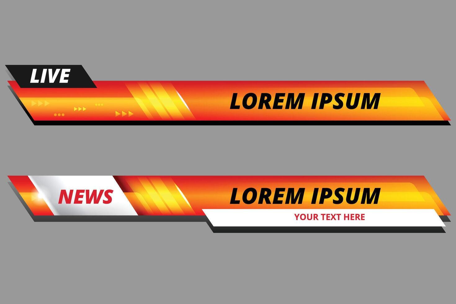 Newscast lower third banner.Set of lower third bar templates for breaking news,sports on television,,media online,social media.Red Orange background vector