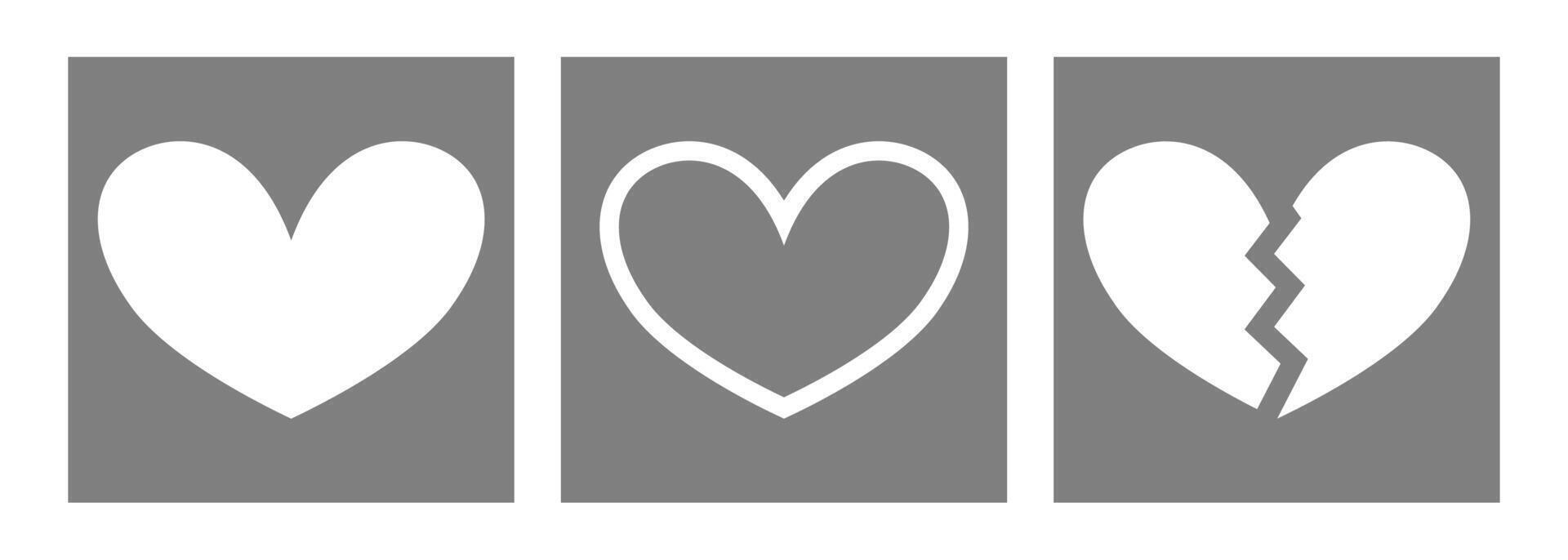 Minimalist Heart and Broken Heart Icons With Square Shape vector