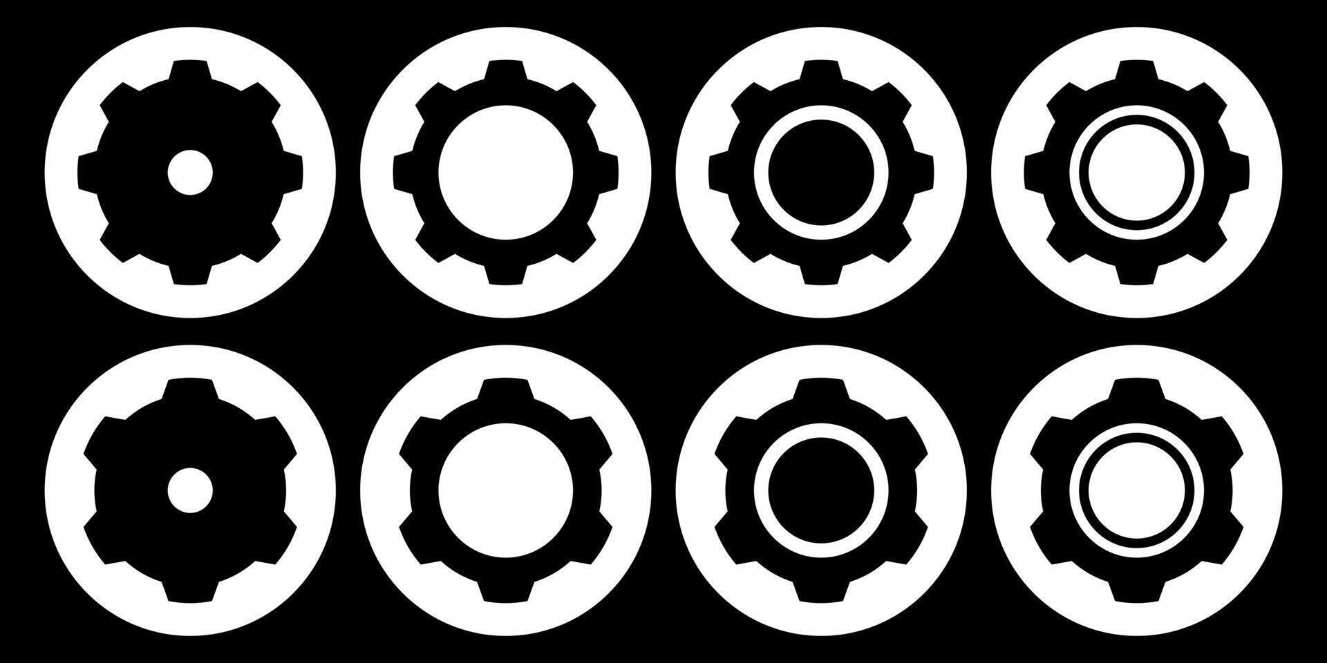 Simple Setting Icon Set With Circle Shape For Dark Mode vector