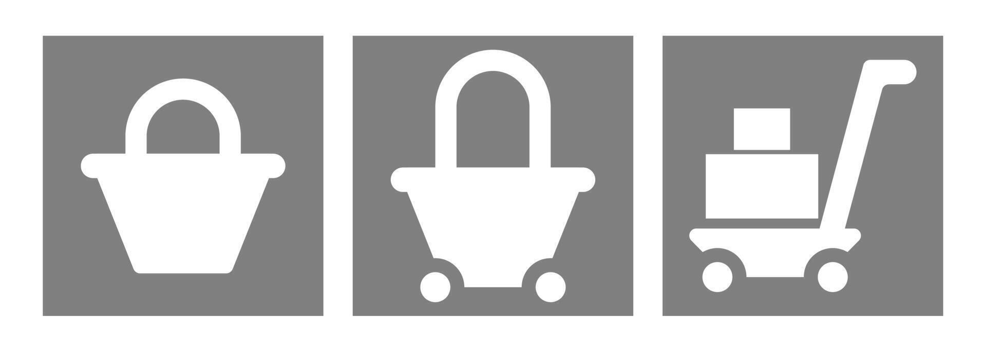 Minimalist Shopping Cart and Basket Icons With Square Shape vector