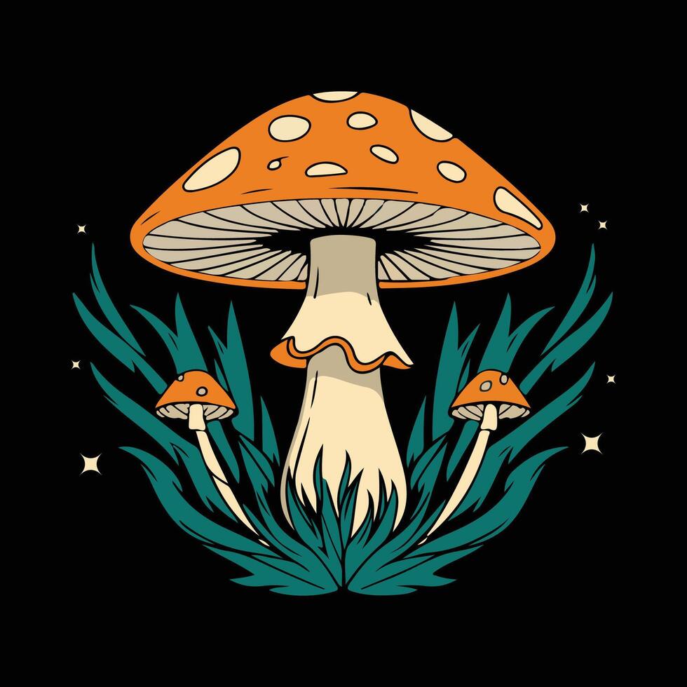 Stylish Mushroom T-Shirt Design.Aesthetic, Trendy, and Nature-Inspired.This unique design features mushrooms with a modern artistic touch,ideal for streetwear, festival outfits,or casual everyday wear vector