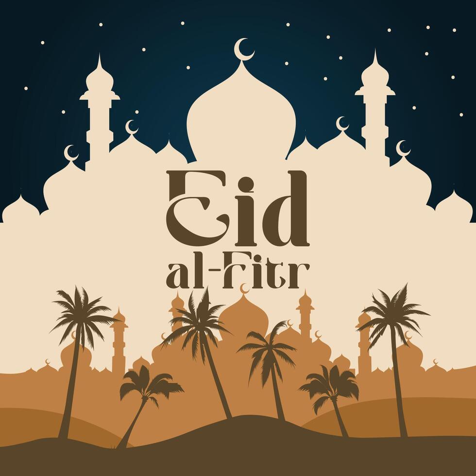 Elegant Eid Al Fitr Mubarak Poster Design Featuring Arabic Calligraphy and Minimalist Aesthetics for a Modern Celebration vector