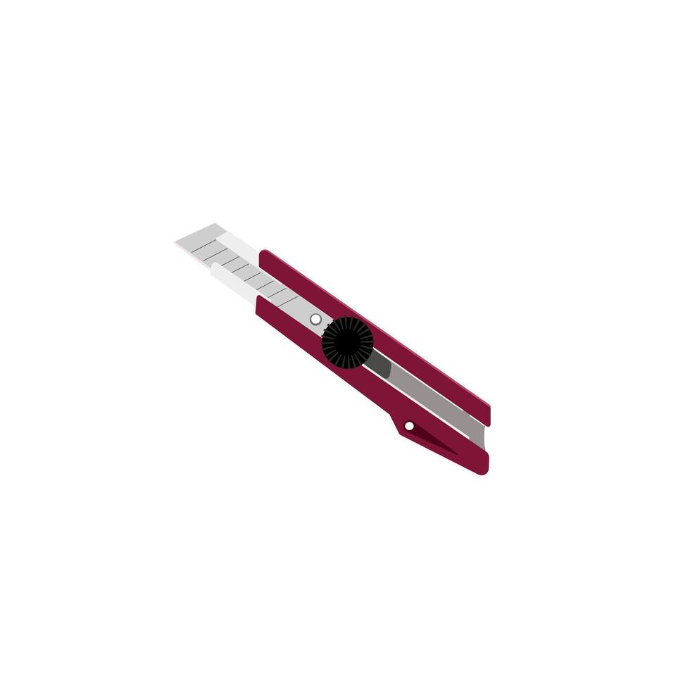 A flat illustration of a red utility knife box cutter with extended blade vector