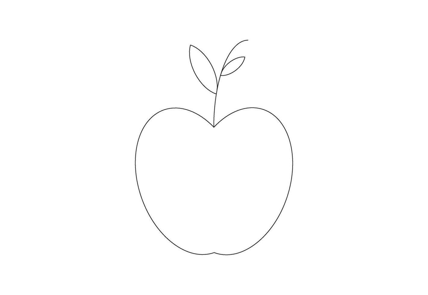 Apple Line Drawing with Two Leaves Simple Outline Illustration for Kids. vector