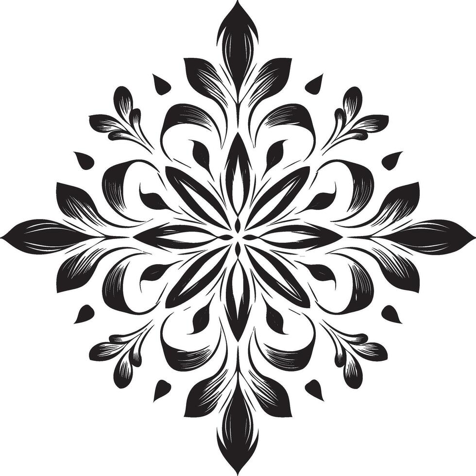 A black and white design with a flower vector