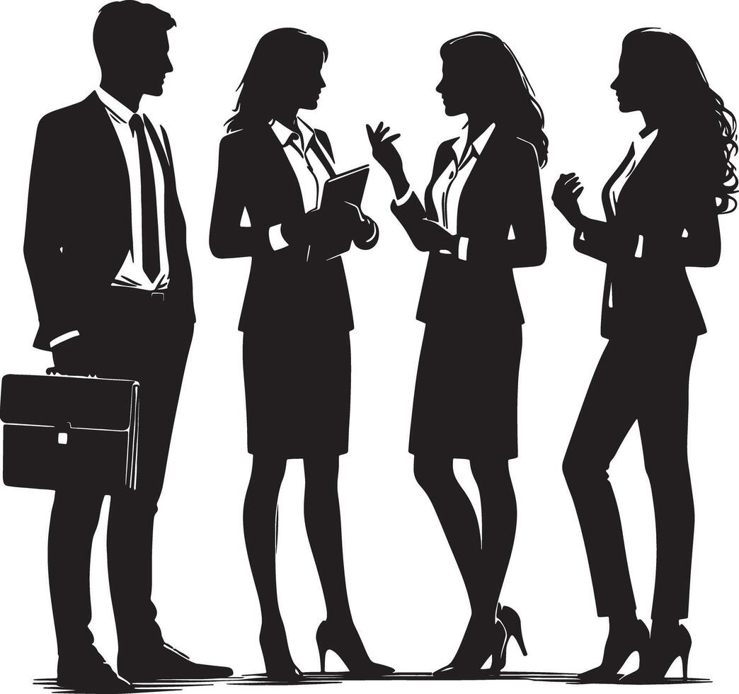 Silhouette of business team in suits discussing strategy and future opportunities vector