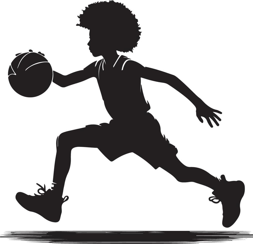 Silhouette of a young basketball player dribbling the ball during a basketball game vector