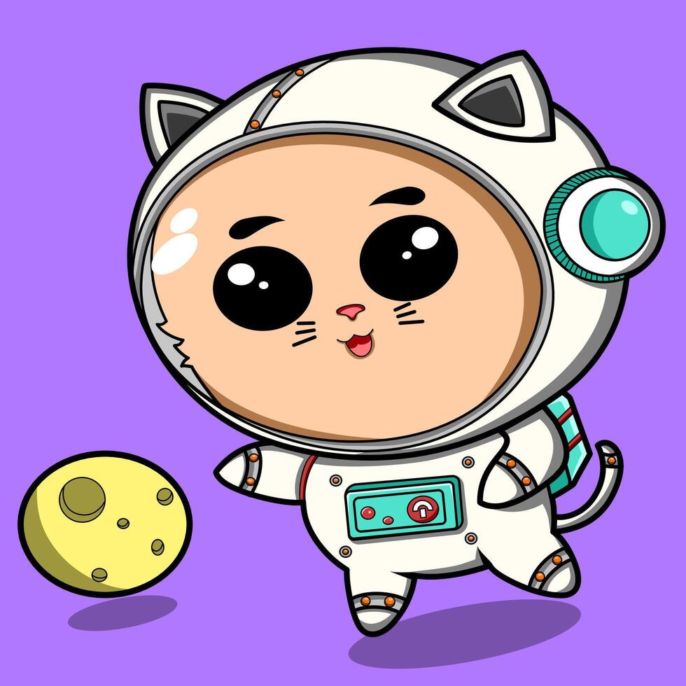 Cute astronaut cat playing a moon vector
