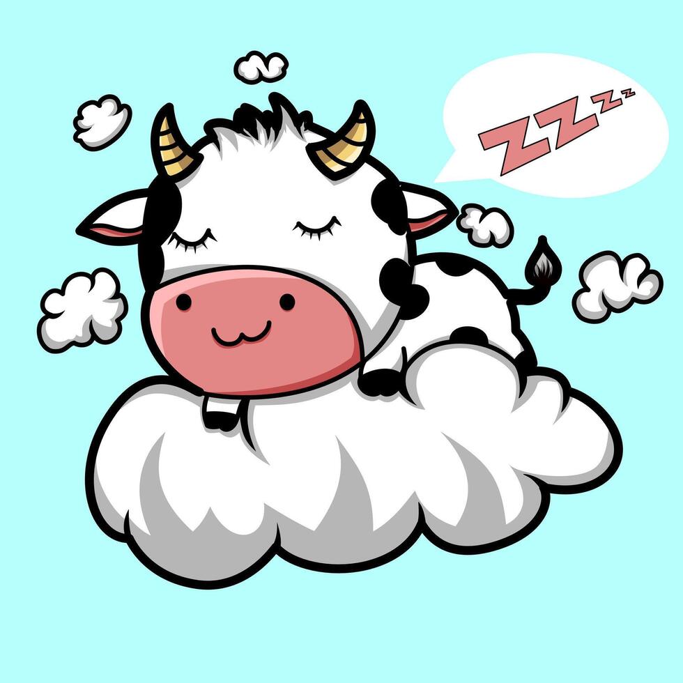 Cute sleeping cow on a clouds dreaming vector
