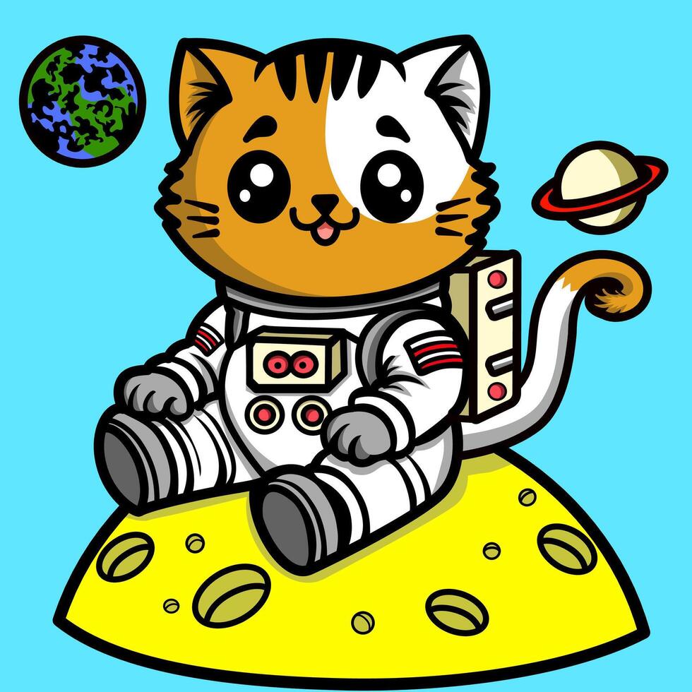 Cute astronaut cat sitting on the moon vector