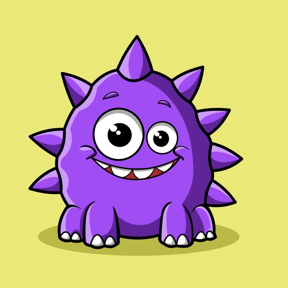 Happy purple spiked cartoon monster vector