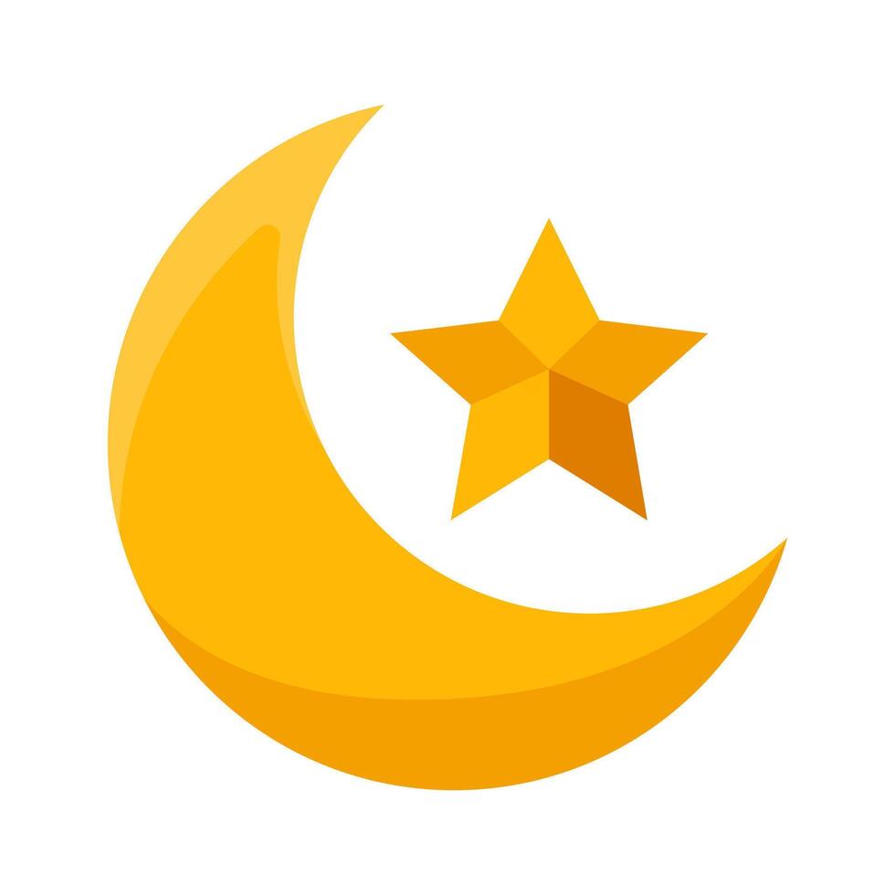 Crescent Moon and Star Icon in Flat Style Illustration vector