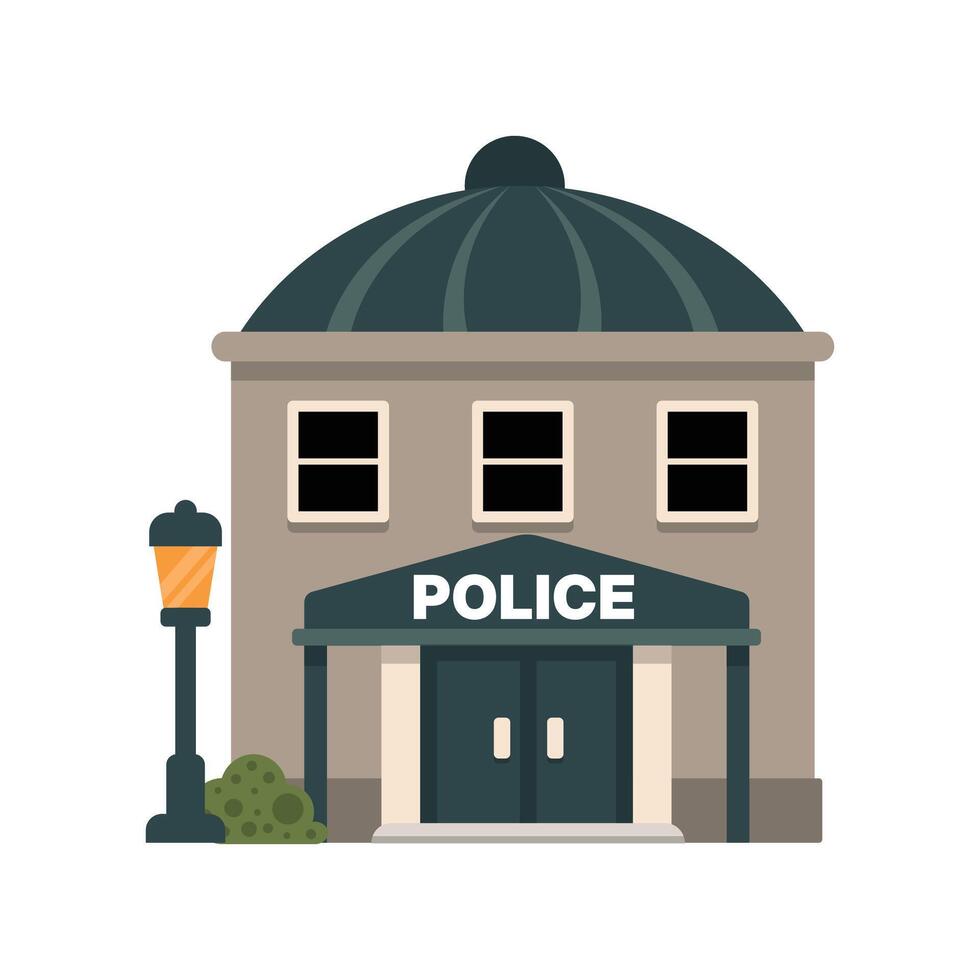 Flat Illustration Police Station Building with Dome Roof and Lamp vector