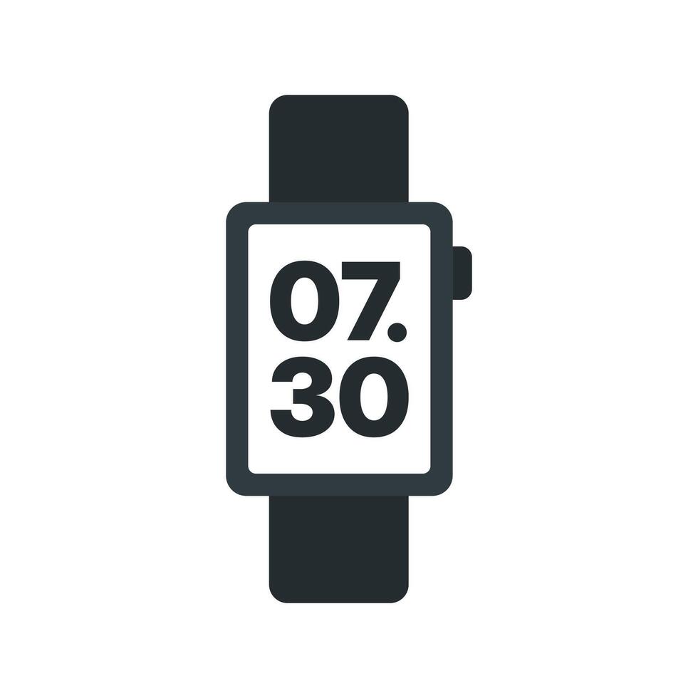 Smartwatch icon with digital time display flat black and white wearable tech vector
