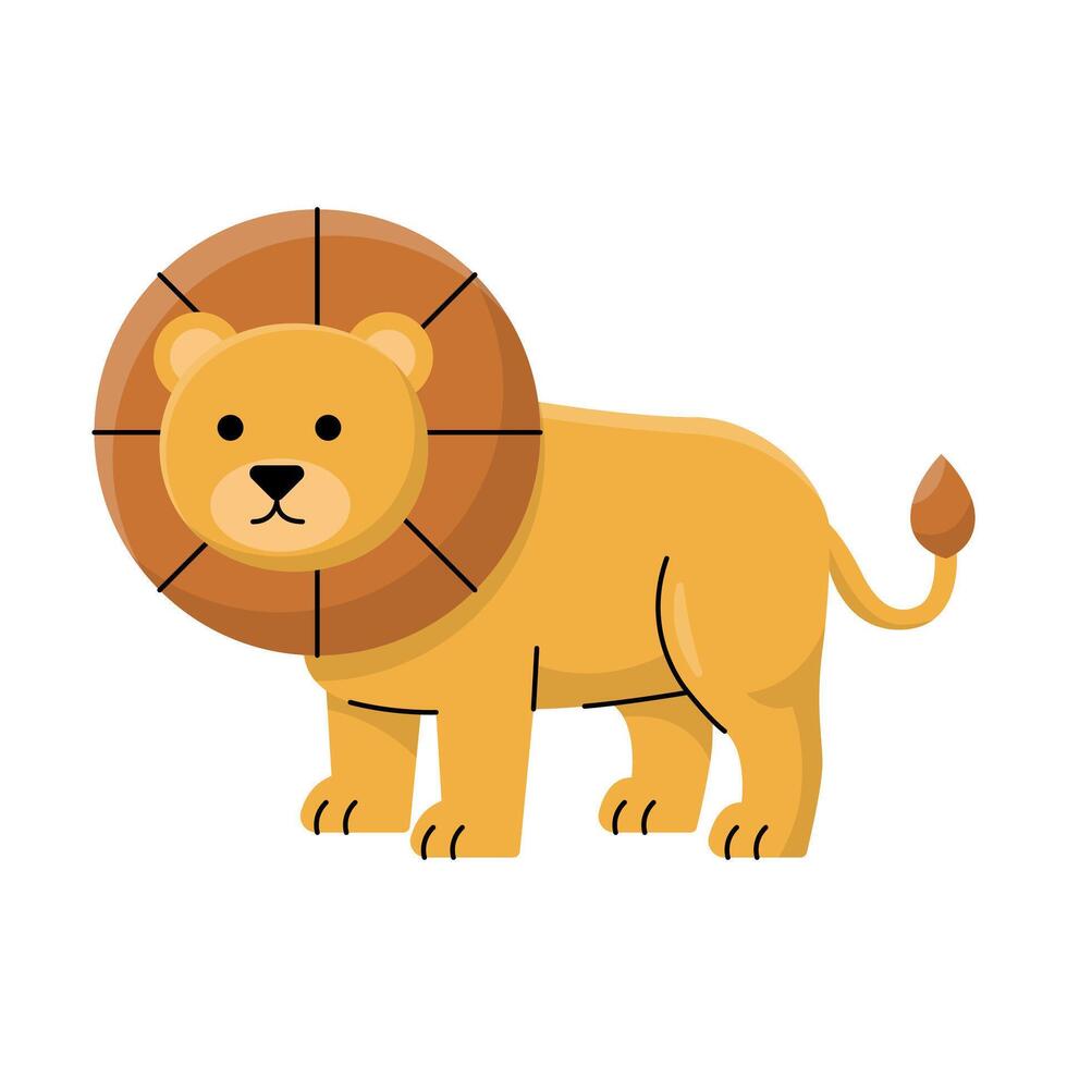 Cute Cartoon Lion Standing Flat Jungle Animal Illustration vector