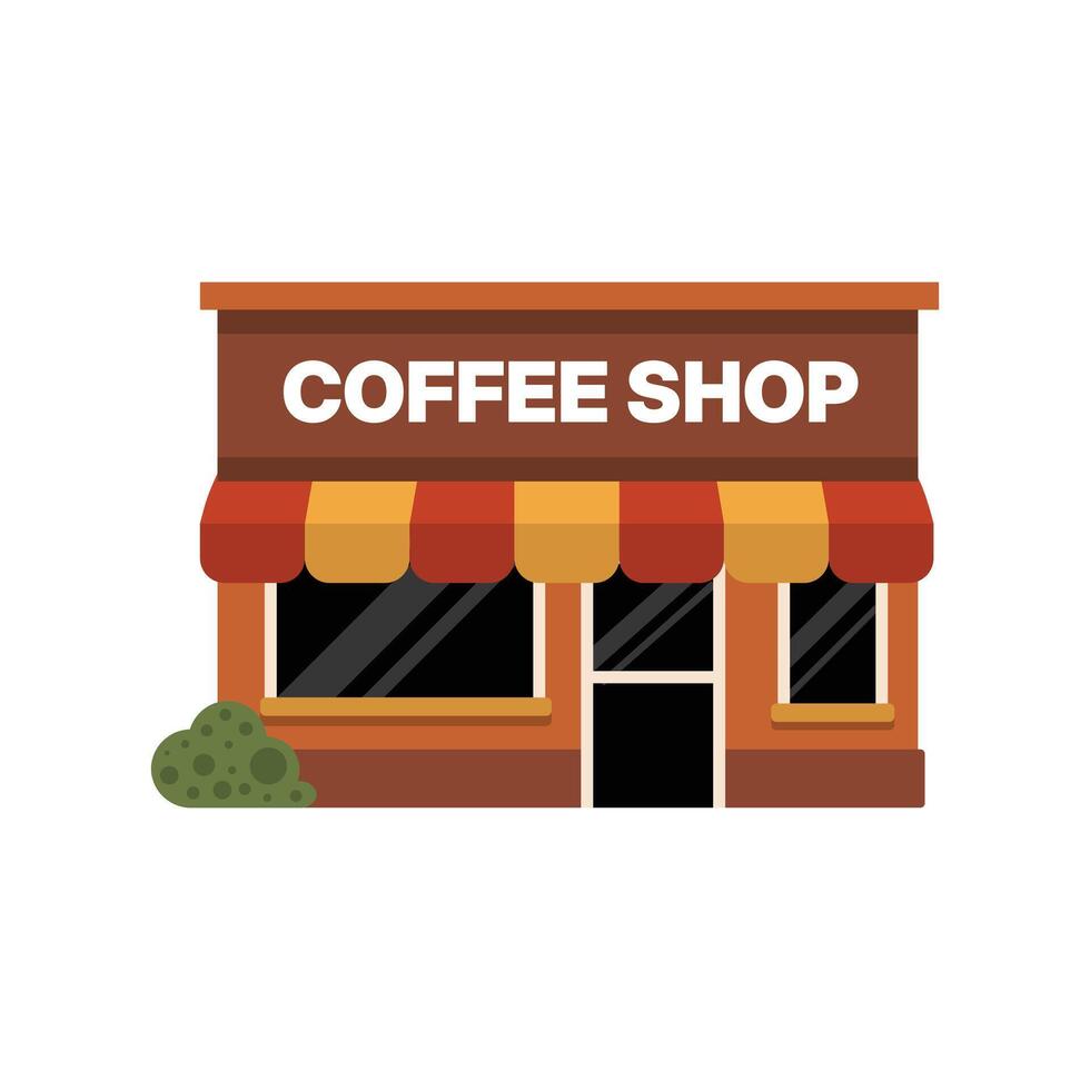 Flat Design Coffee Shop Exterior with Awning and Glass Windows vector