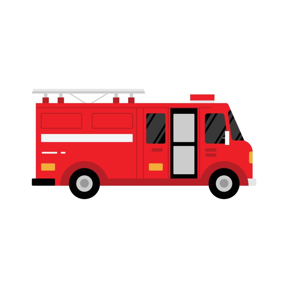 Flat Red Fire Truck Isolated on White Background vector