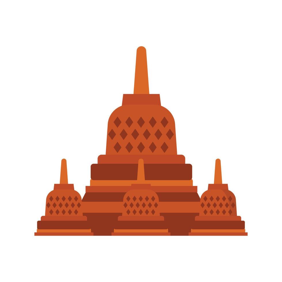 Flat Illustration of Borobudur Temple Icon in Orange Tone vector
