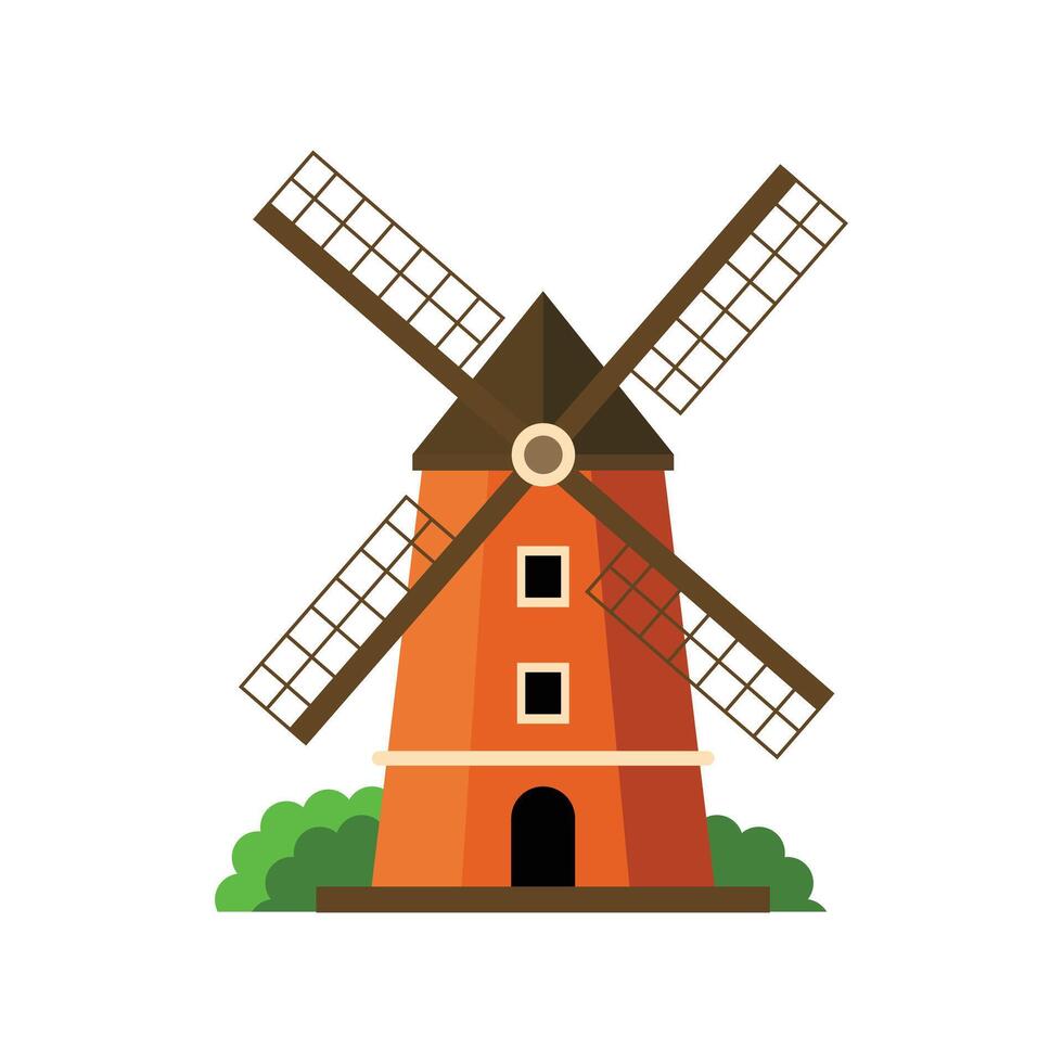 Flat Illustration of a Traditional Dutch Windmill vector