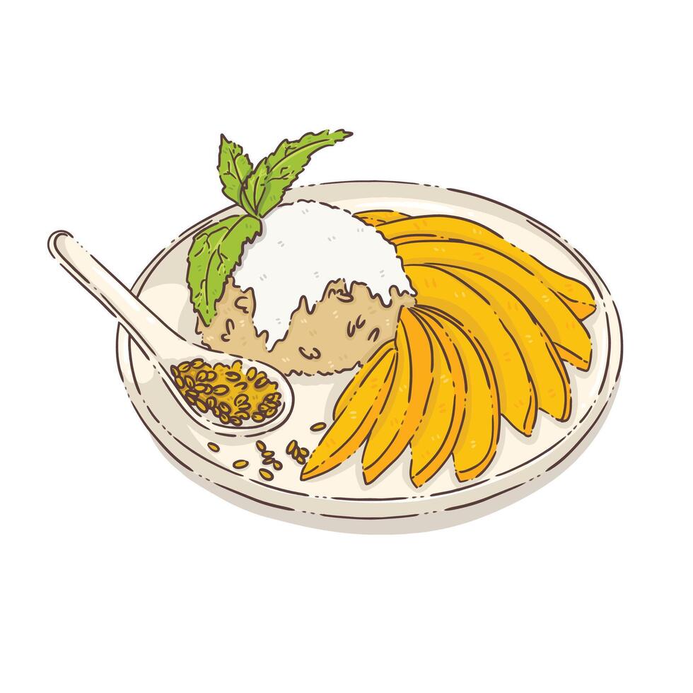 Mango sticky rice Sweet food vector