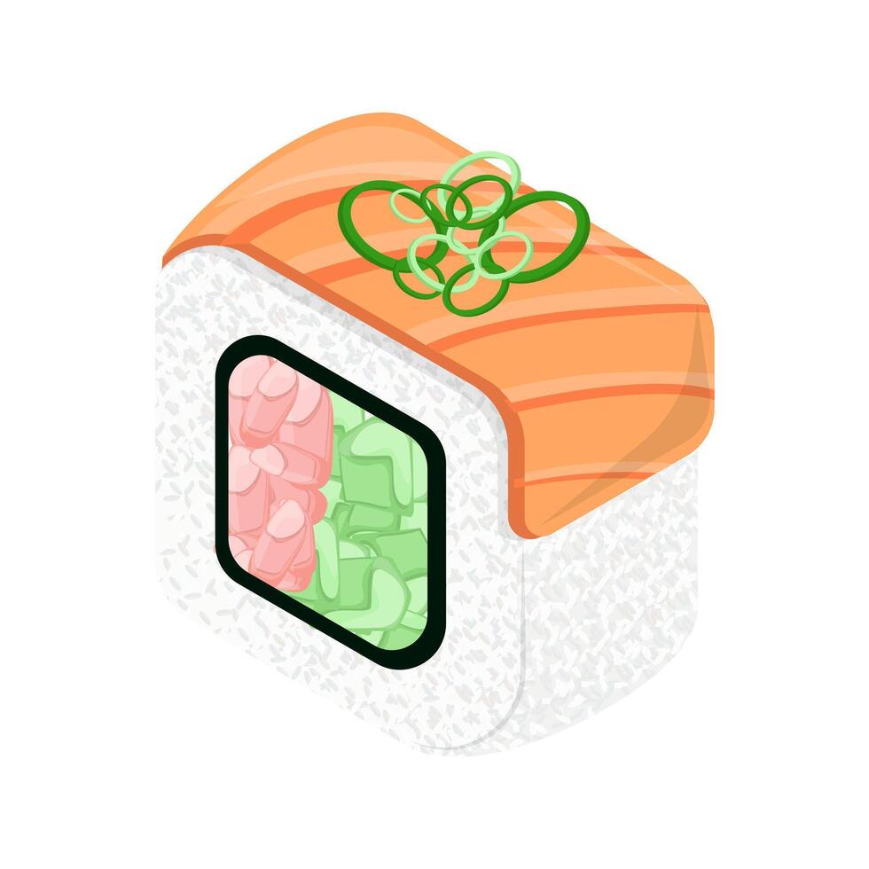 salmon mixed roll isometric illustration vector